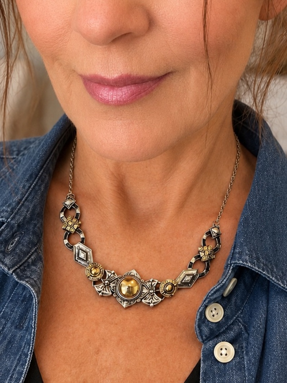 Artisan Two-Tone Statement Necklace in Gold and Silver